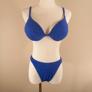 Vintage Backflips Blue Crinkle Bikini Set High Cut 90s Swimsuit NWT Size 5/6